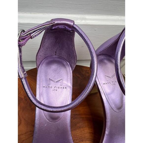 MARC FISHER LTD Womens Size 8M Metallic Purple Square Toe Ankle Strap Heels - Picture 7 of 11